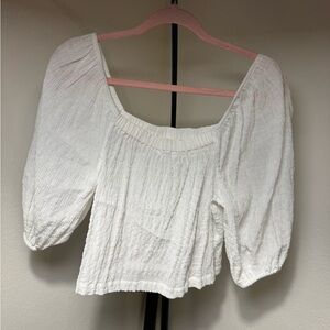 BB Dakota White Puff Sleeve Crop Smocked Blouse
